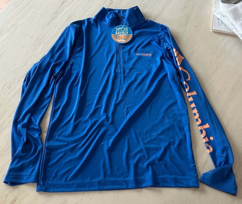 Columbia PFG Men's NEW Blue Omni-Shade UPF 50 Quarter Zip Pullover, Size Small